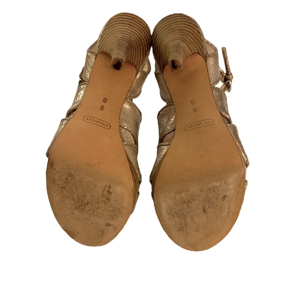 COACH Alba Crackled Leather Metallic Strappy Heel in Champagne Size 8 - Picture 8 of 9